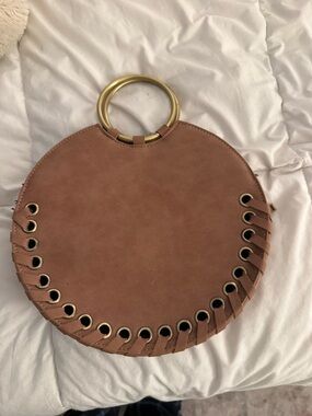 Street Level Round Brown Wristlet with Gold Ring Handle